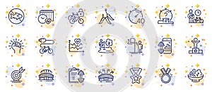 Outline set of Empower, Timer and Leadership line icons for web app. Pictogram icon. Vector