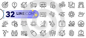Outline set of Execute, Floor plan and Annual calendar line icons. For web app. Vector