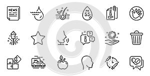 Outline set of Fake news, Attached info and Vaccination schedule line icons for web application. For design. Vector