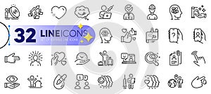 Outline set of Friends couple, Vaccination appointment and Airport transfer line icons. For web app. Vector