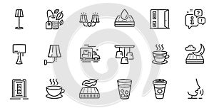 Outline set of Mint bag, Door and Ice tea line icons for web application. For design. Vector