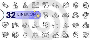 Outline set of Music, Vip table and Engineering team line icons. For web app. Vector