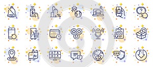 Outline set of Question button, Return package and Phone payment line icons for web app. Pictogram icon. Vector