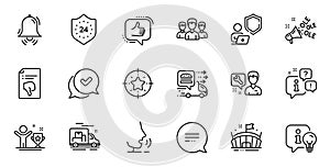 Outline set of Shield, Clock bell and Ole chant line icons for web application. For design. Vector