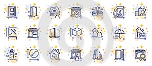 Outline set of Skyscraper buildings, Square area and New house line icons for web app. Pictogram icon. Vector