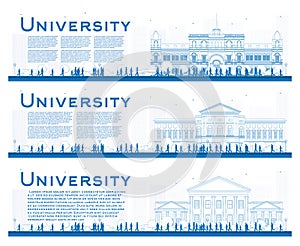 Outline set of university study banners. Vector illustration.