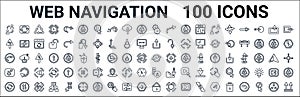 Outline set of web navigation line icons. linear vector icons such as pause,telephone call,volume,go,navigator,bookmark,add user,