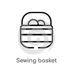 outline sewing basket vector icon. isolated black simple line element illustration from sew concept. editable vector stroke sewing