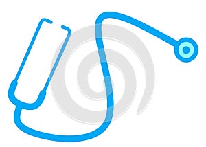 An outline shape of a light blue stethoscope used by doctors white backdrop