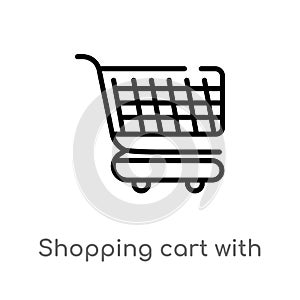 outline shopping cart with grills vector icon. isolated black simple line element illustration from commerce concept. editable