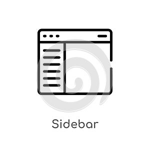 outline sidebar vector icon. isolated black simple line element illustration from ui concept. editable vector stroke sidebar icon photo