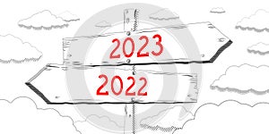 2022 and 2023 - outline signpost with two arrows