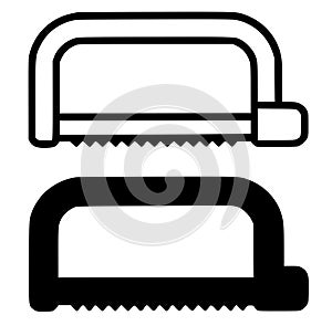 Hacksaw illustration icon, outline and silhouette versions