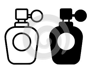 Icon, perfume bottle illustration, outline and silhouette versions