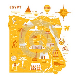 Outline and silhouette map of Egypt - vector illustration hand drawn with black lines