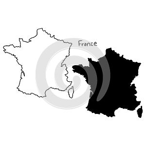 Outline and silhouette map of France - vector illustration hand