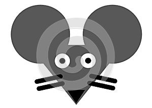 The outline silhouette shape of a dark grey rat mouse face with whiskers white backdrop