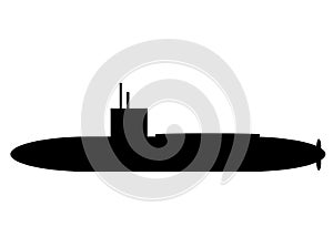 An outline silhouette shape of a military combat naval submarine in black