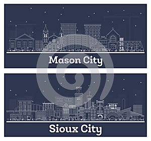 Outline Sioux City and Mason City Iowa Skyline Set