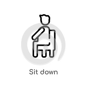 outline sit down vector icon. isolated black simple line element illustration from people concept. editable vector stroke sit down