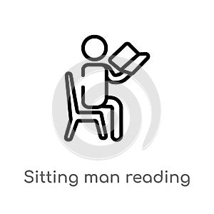 outline sitting man reading vector icon. isolated black simple line element illustration from people concept. editable vector