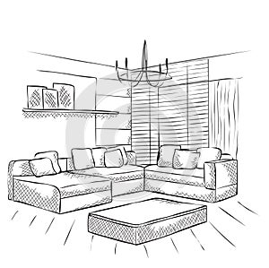 Outline sketch of a interior.