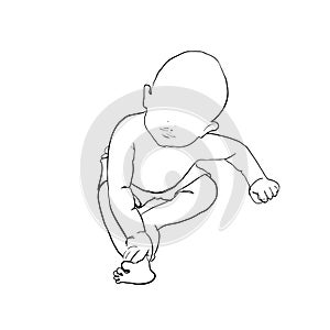 Outline sketch of sitting baby . Hand drawn vector,