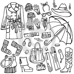 Outline Sketchy.Females outerwear,accessories set