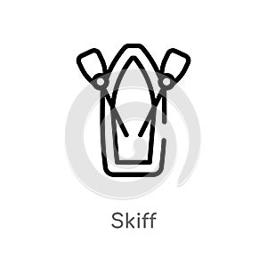 outline skiff vector icon. isolated black simple line element illustration from nautical concept. editable vector stroke skiff