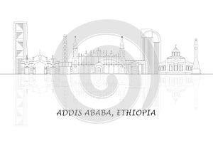 Outline Skyline panorama of city of Addis Ababa, Ethiopia