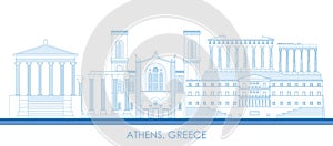 Outline Skyline panorama of city of Athens, Greece