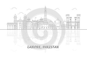Outline Skyline panorama of city of Lahore, Pakistan photo