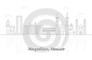 Outline Skyline panorama of city of Mazatlan, Mexico photo