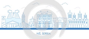 Outline Skyline panorama of City of Nis, Serbia