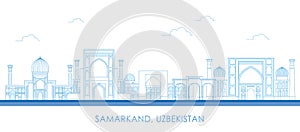 Outline Skyline panorama of city of Samarkand, Uzbekistan