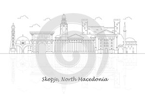 Outline Skyline panorama of city of Skopje, North Macedonia