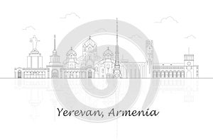 Outline Skyline panorama of city of Yerevan, Armenia