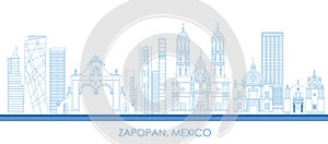 Outline Skyline panorama of city of Zapopan, Mexico photo