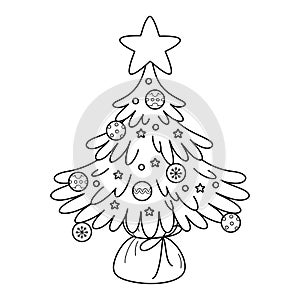 Outline small Christmas tree for coloring page