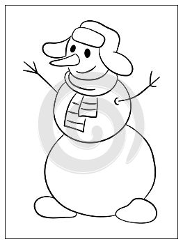 Outline snowman on white background. Winter symbol. Christmas and New Year design. Snowman flat icon. Cute character