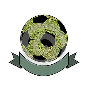 Outline soccer ball on grass background with copy