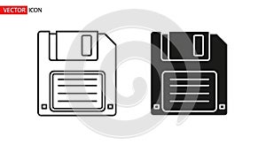 Outline and Solid Icon of a Floppy Disk Drive for Data Storage diskette
