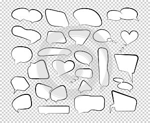 Outline speech bubbles. Set .Talk cloud comic line retro shouting shapes. Vector
