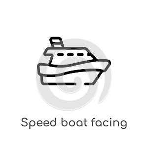 outline speed boat facing right vector icon. isolated black simple line element illustration from nautical concept. editable