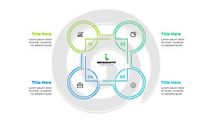 Outline square diagram divided into 4 sectors. Design concept of four steps or parts of business cycle. Infographic