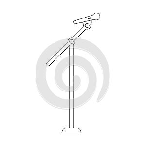 Outline Stage Microphone and Stand isolated on white background. Vector illustration for Your Design