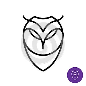 Outline style owl simple icon. Predator bird face line logo.