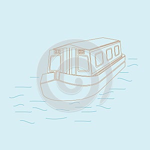 Outline Style Top Front Side View Canal Boat Vector Illustration