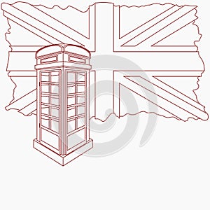 Outline Style Traditional English Telephone Booth with Union Jack