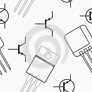 Outline Style Transistor Symbol Vector Illustration Seamless Pattern